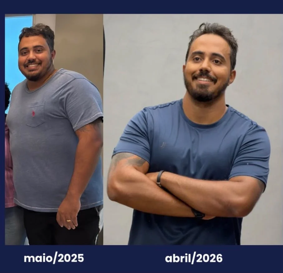 Aluno antes, em maio de 2025, e depois, em abril de 2026